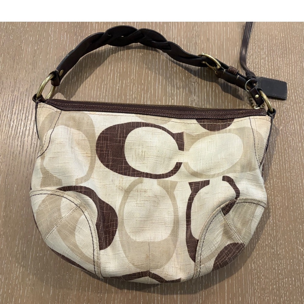 Coach Carly 12190 Signature C Hobo Shoulder Bag Brown Cream Braided Strap Y2K